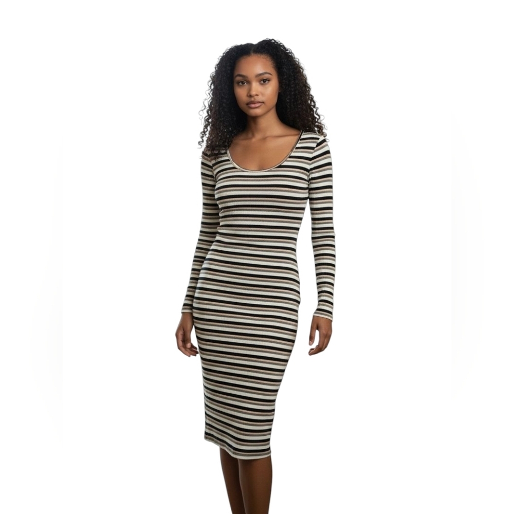 Anthro Dolan Left Coast Striped Long Sleeved Knit Dress Ladies Medium Bodycon